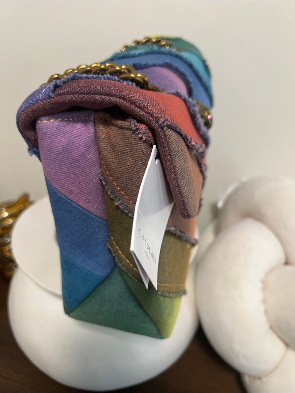 NWT Kurt Geiger Kensington Rainbow Denim Shoulder Bag - Picture 4 of 12